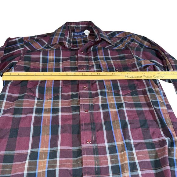Wrangler‎ Pearl Snap Button Down Men's Long Sleeve Plaid Maroon Size 15.5 -33 - Picture 7 of 11
